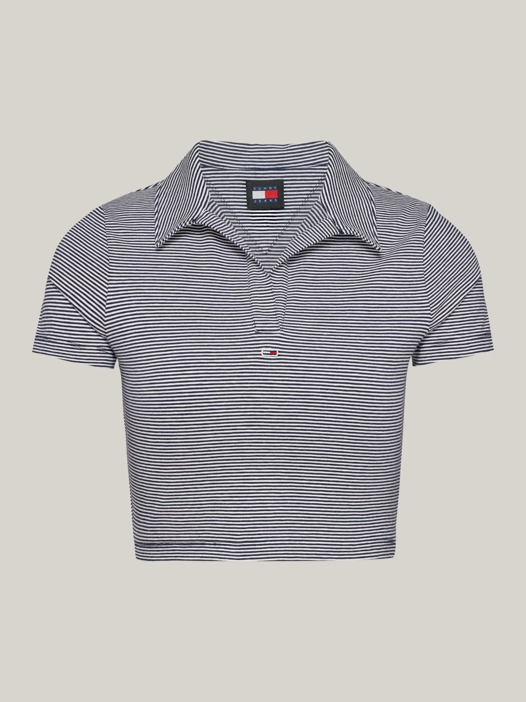 Tommy Hilfiger Slim Cropped Fit Poloshirt mit V-Ausschnitt DARK NIGHT NAVY / STRIPE Fashion