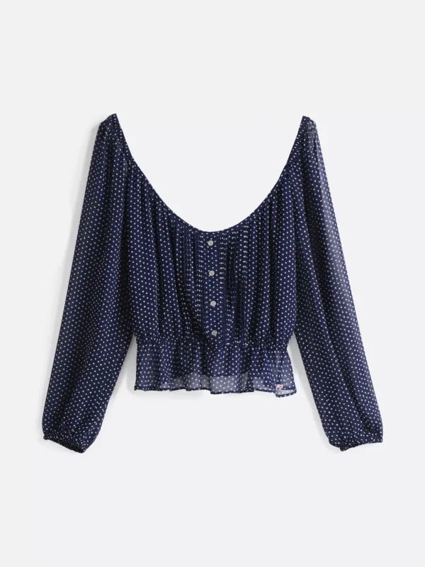 Tommy Hilfiger Slim Fit Bluse mit Stern-Print und Rüschen NAVY STAR AOP Shop