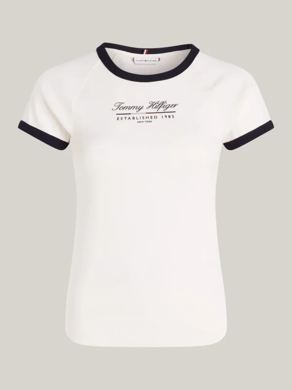 Tommy Hilfiger Slim Fit Logo-T-Shirt mit Kontrast-Besätzen ANCIENT WHITE Clearance