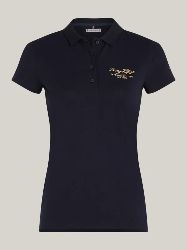 Tommy Hilfiger Slim Fit Poloshirt mit Schreibschrift-Logo DESERT SKY Flash Sale