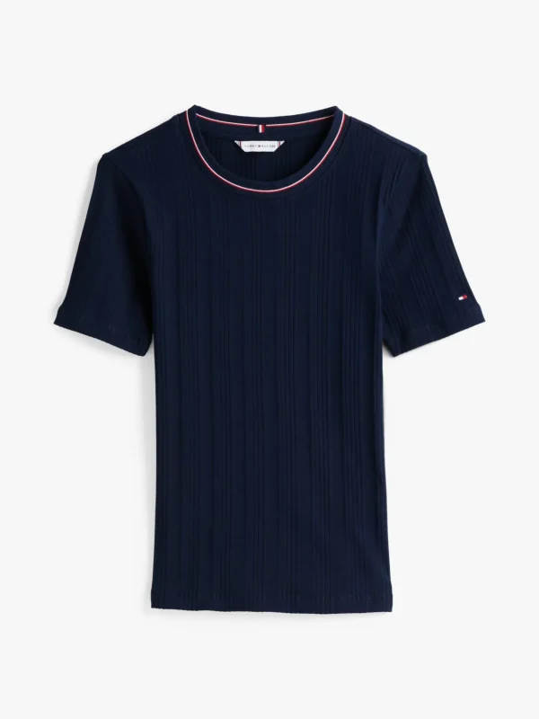 Tommy Hilfiger Slim Fit Rippstrick-T-Shirt mit Kragen-Detail DARK NIGHT NAVY Best