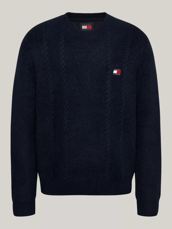 Tommy Hilfiger Slim Fit Rundhals-Pullover mit Zopfstrick DARK NIGHT NAVY Discount