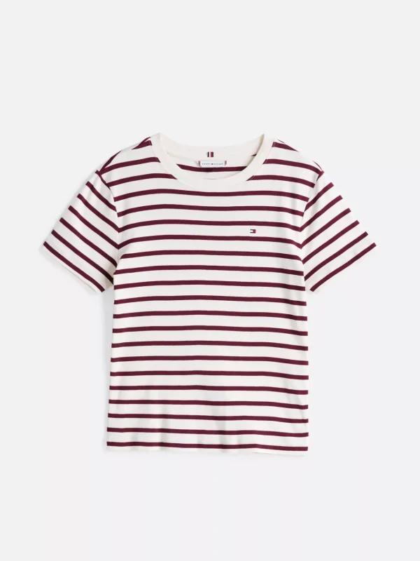 Tommy Hilfiger Slim Fit T-Shirt mit Rundhalsausschnitt FINE STP CALICO/ DEEP ROUGE Cheap
