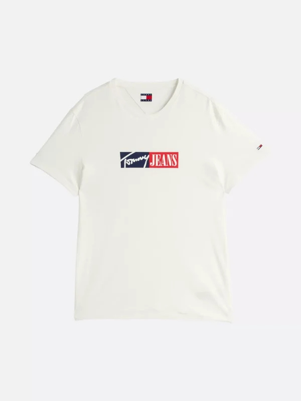 Tommy Hilfiger Slim Fit T-Shirt mit Signatur-Logo ECRU Flash Sale
