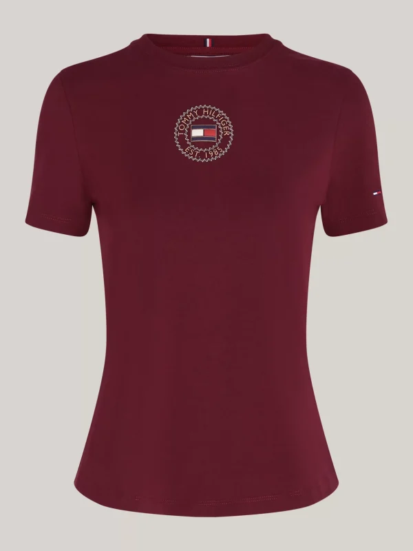 Tommy Hilfiger Slim Fit T-Shirt mit Stempel-Logo DEEP ROUGE Fashion