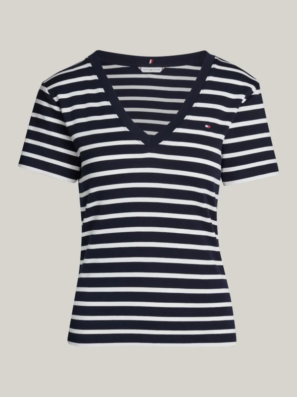 Tommy Hilfiger Slim Fit T-Shirt mit V-Ausschnitt NOS BRETON DESERT SKY/ ECRU Flash Sale