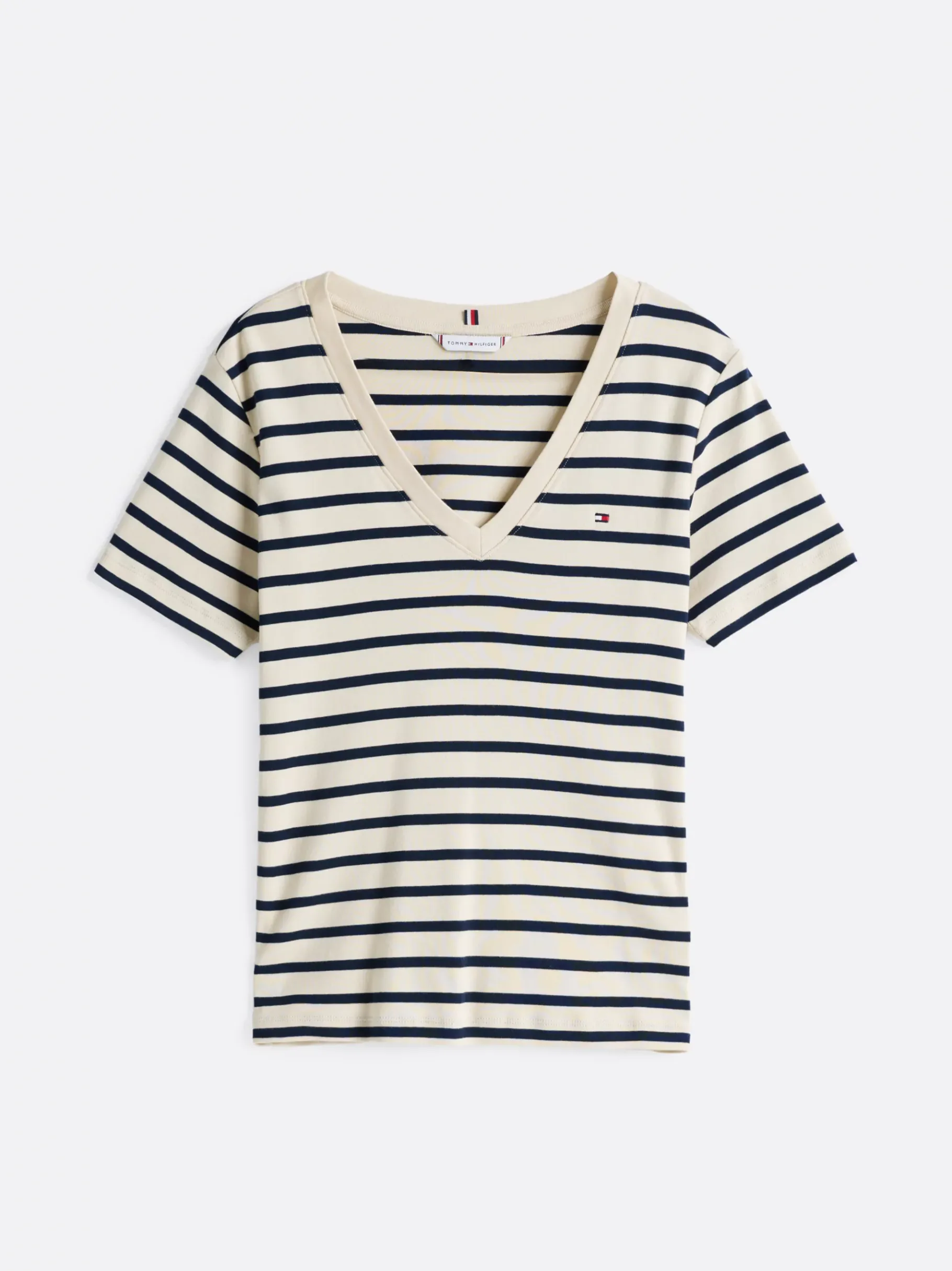 Tommy Hilfiger Slim Fit T-Shirt mit V-Ausschnitt FINE STP COUNTRY IVORY/ DRK N NAVY Hot