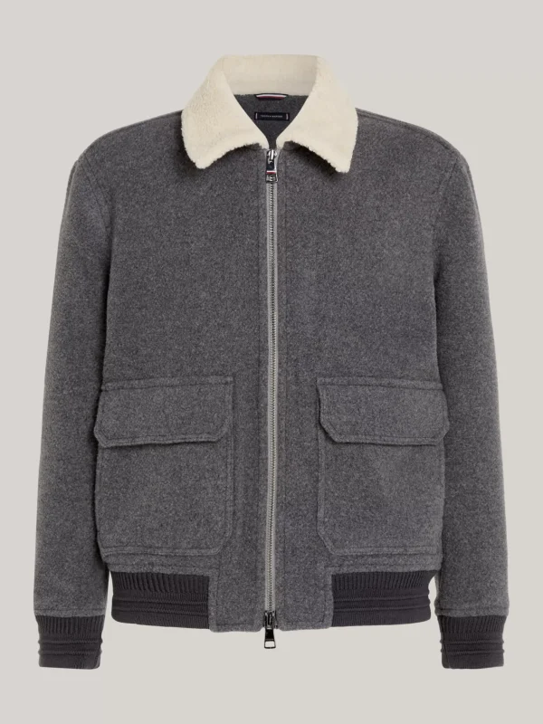Tommy Hilfiger Smart Casual Fliegerjacke mit hohem Wollanteil MID GREY HEATHER Discount