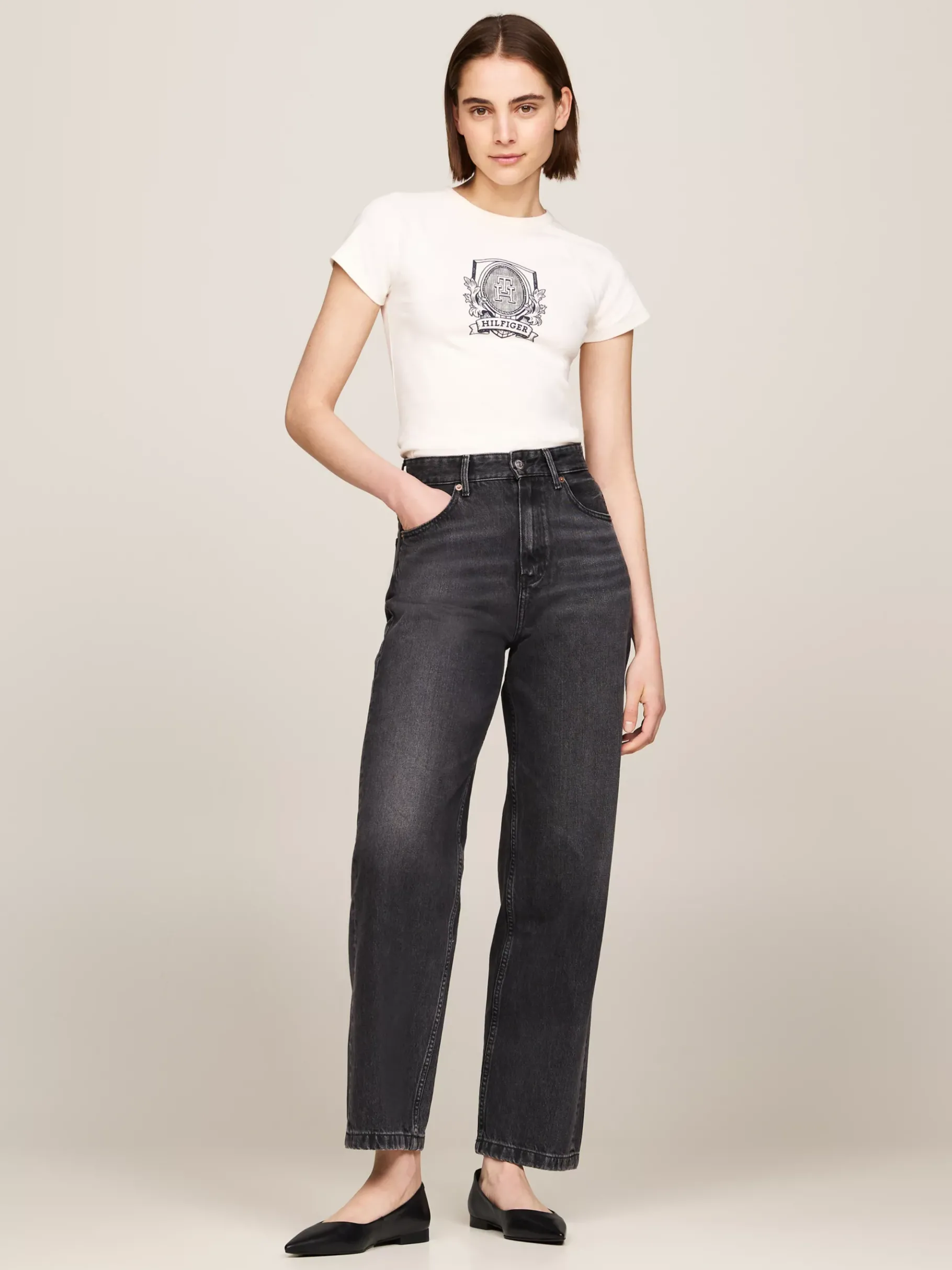 Tommy Hilfiger Spitzer Leder-Ballerina mit TH-Monogramm BLACK Online