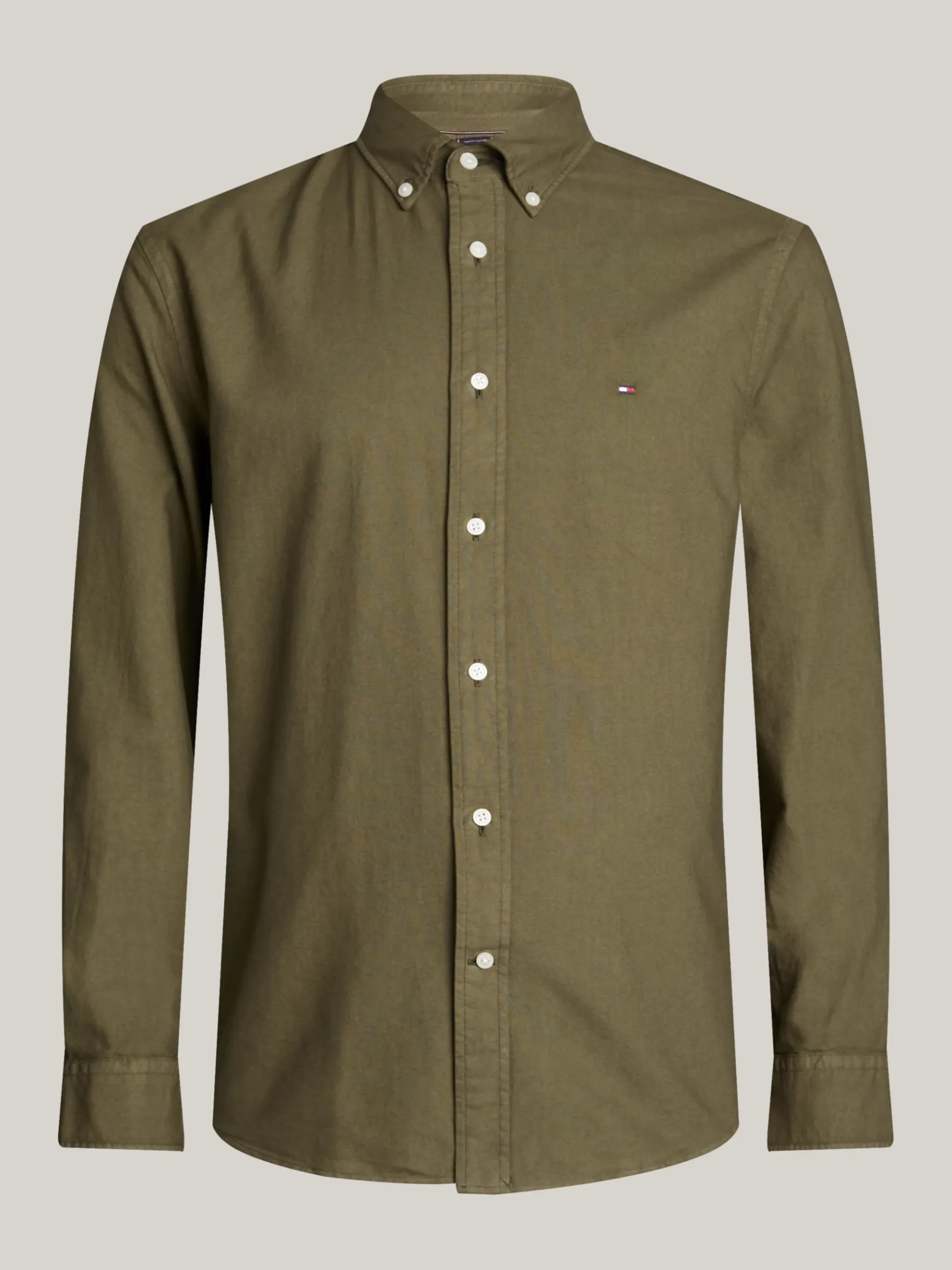 Tommy Hilfiger Stückgefärbtes Regular Fit Oxford-Hemd ARMY GREEN Best Sale