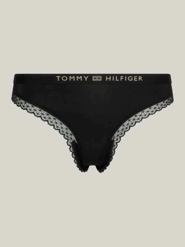 Tommy Hilfiger String mit Spitze und gleichfarbigem Logo BLACK Flash Sale