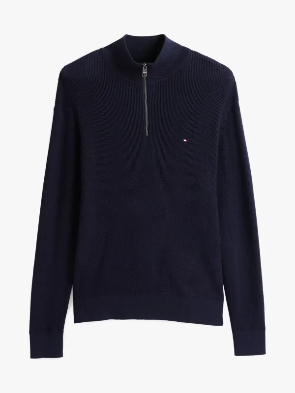 Tommy Hilfiger Strukturierter Pullover mit Viertel-Reißverschluss DESERT SKY Outlet