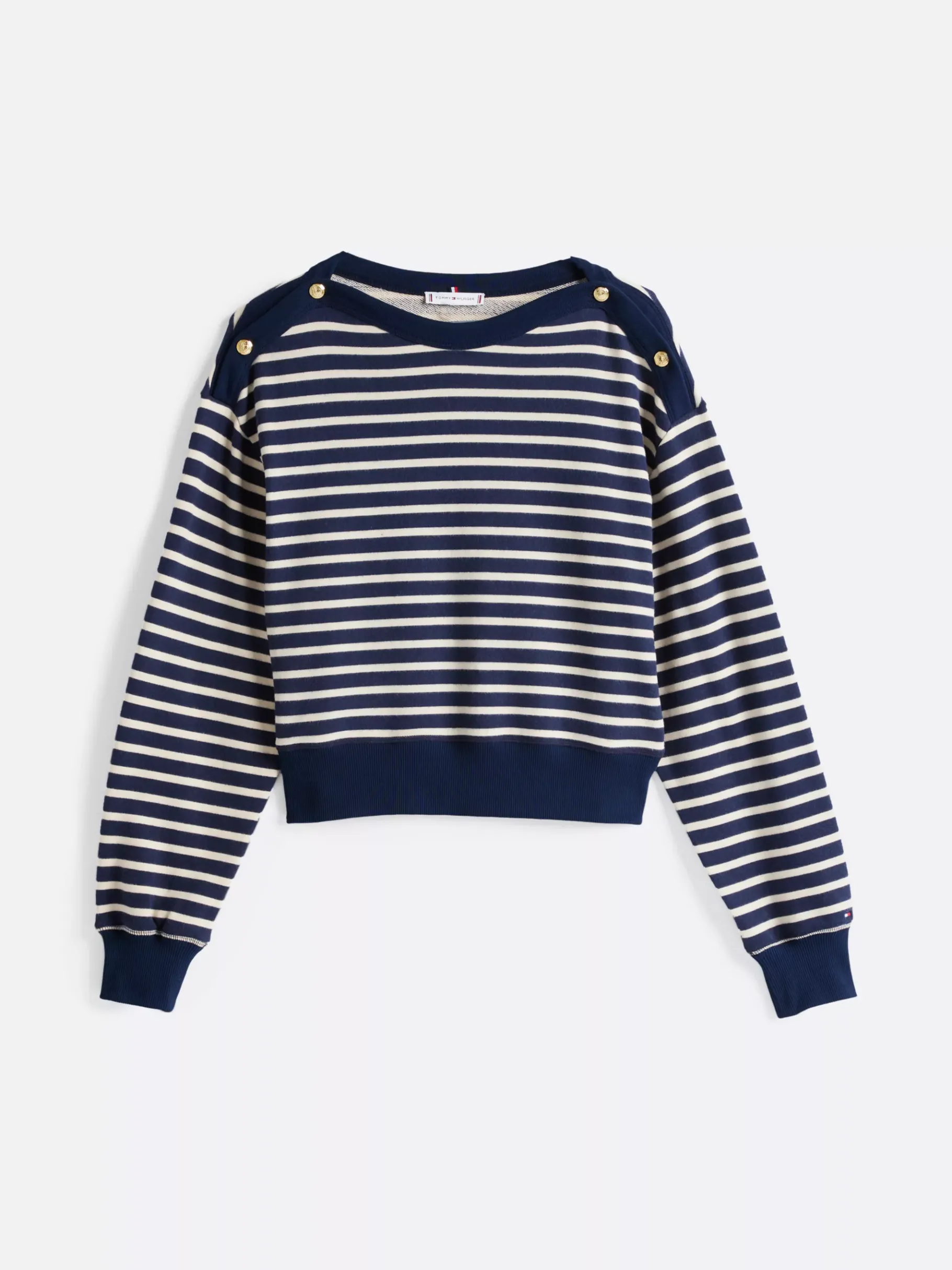 Tommy Hilfiger Sweatshirt mit U-Boot-Ausschnitt und Knöpfen BRETON STP COUNTRY IVORY/ NIGHT SKY Cheap