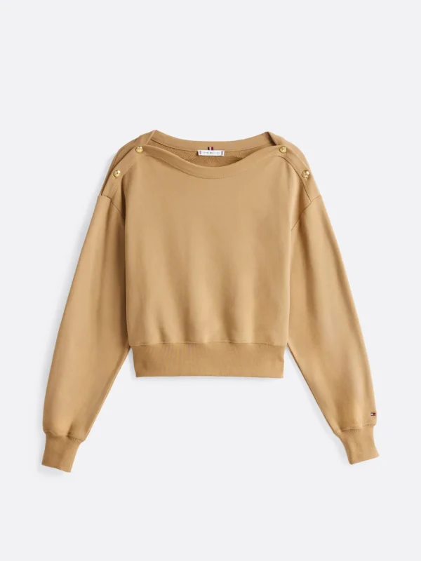 Tommy Hilfiger Sweatshirt mit U-Boot-Ausschnitt und Knöpfen SAFARI CANVAS Fashion
