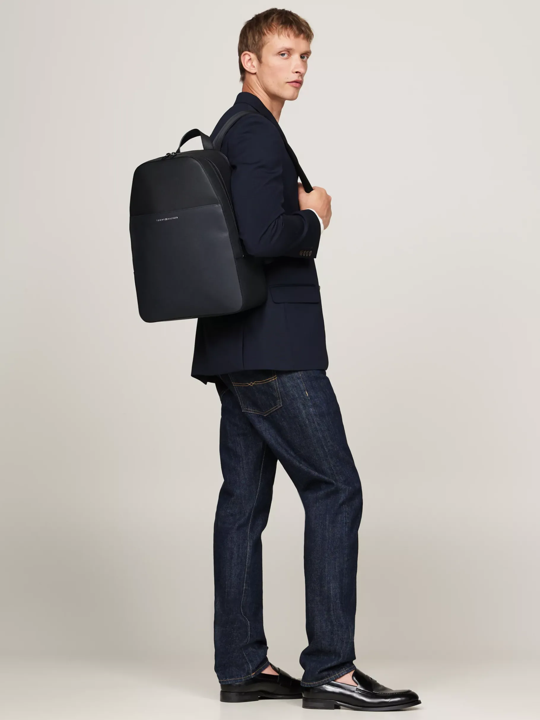 Tommy Hilfiger TH Business kuppelförmiger Lederrucksack BLACK New