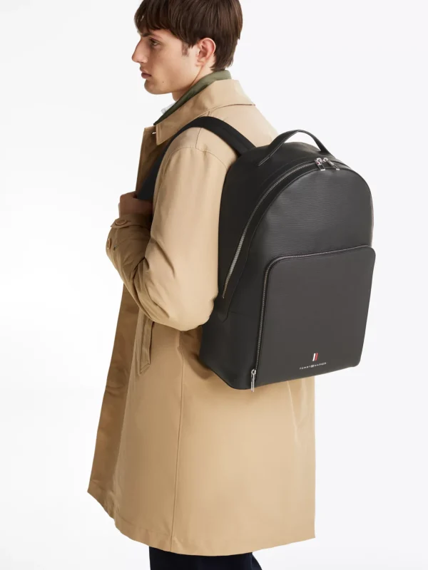 Tommy Hilfiger TH Business Leather Rucksack BLACK Cheap