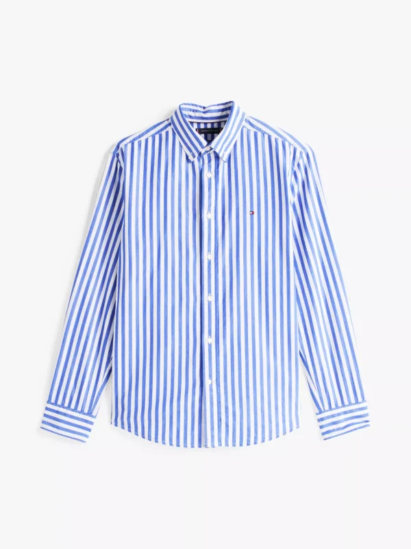 Tommy Hilfiger TH Flex gestreiftes Regular Fit Hemd WEDGE BLUE / OPTIC WHITE Cheap