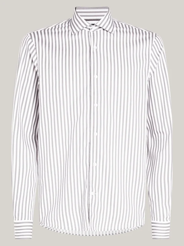 Tommy Hilfiger TH Flex gestreiftes Slim Fit Hemd TURBINE GREY / OPTIC WHITE Fashion