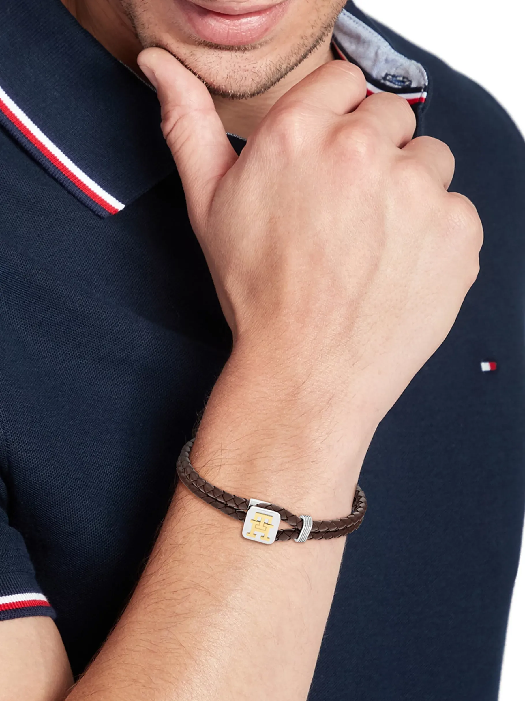 Tommy Hilfiger TH Monogram braunes Lederarmband BROWN Clearance