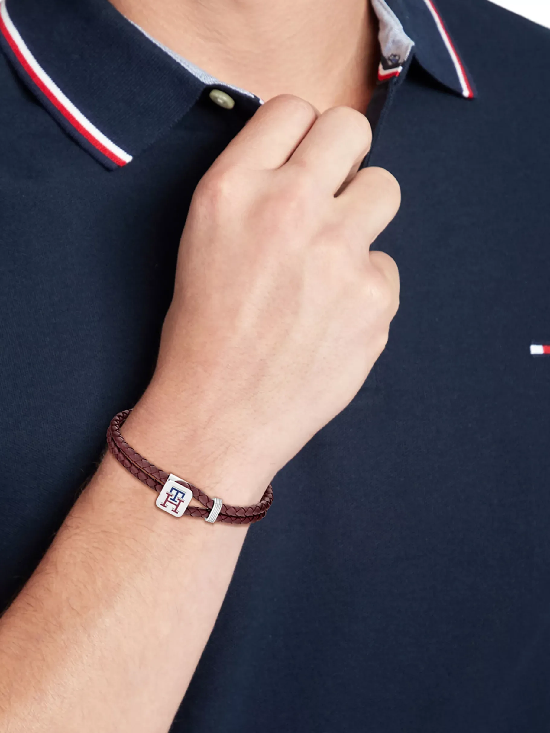 Tommy Hilfiger TH Monogram burgunderrotes Lederarmband BURGUNDY Shop