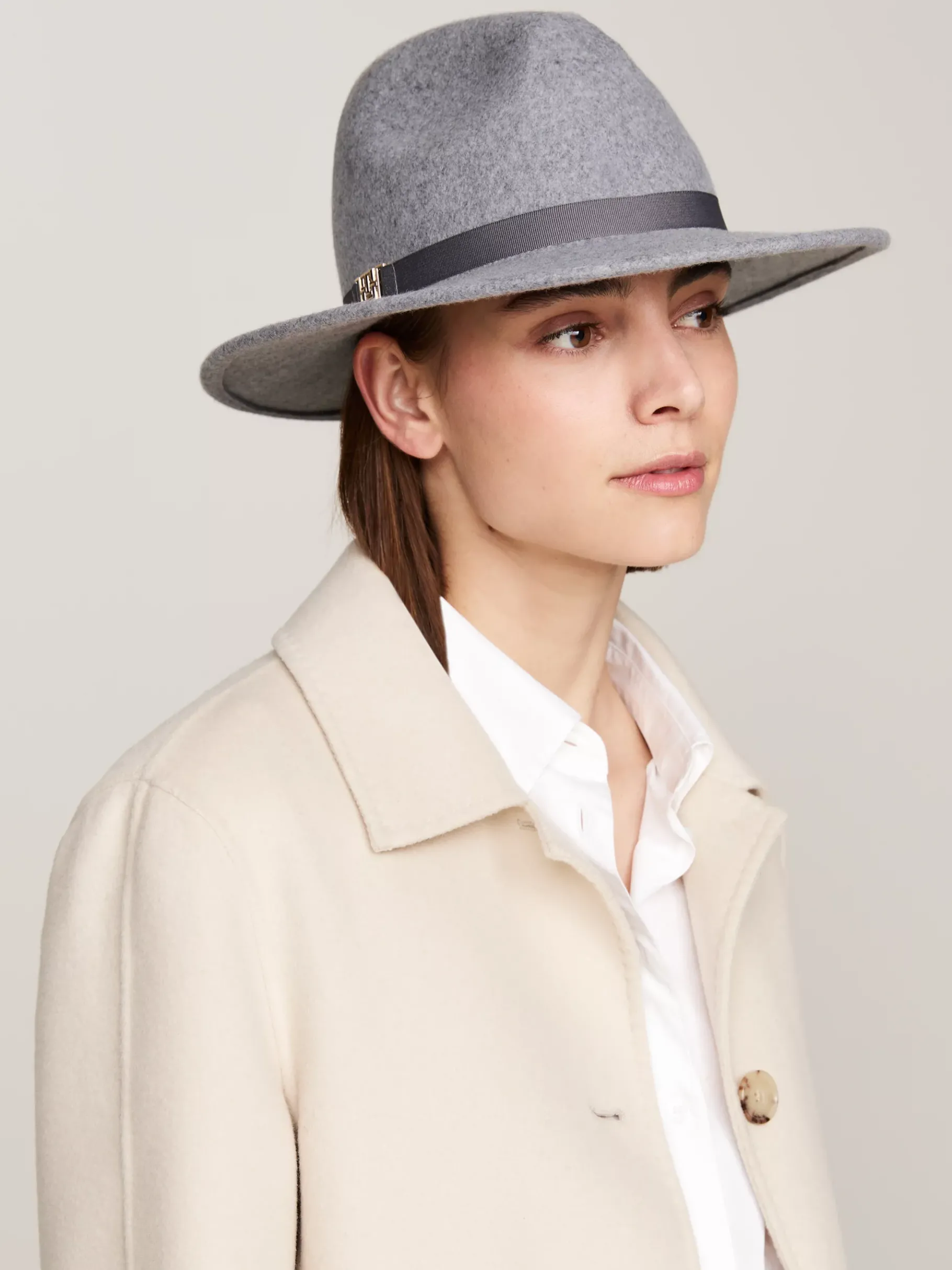 Tommy Hilfiger TH Monogram Fedora aus reiner Wolle MID GREY MELANGE Flash Sale
