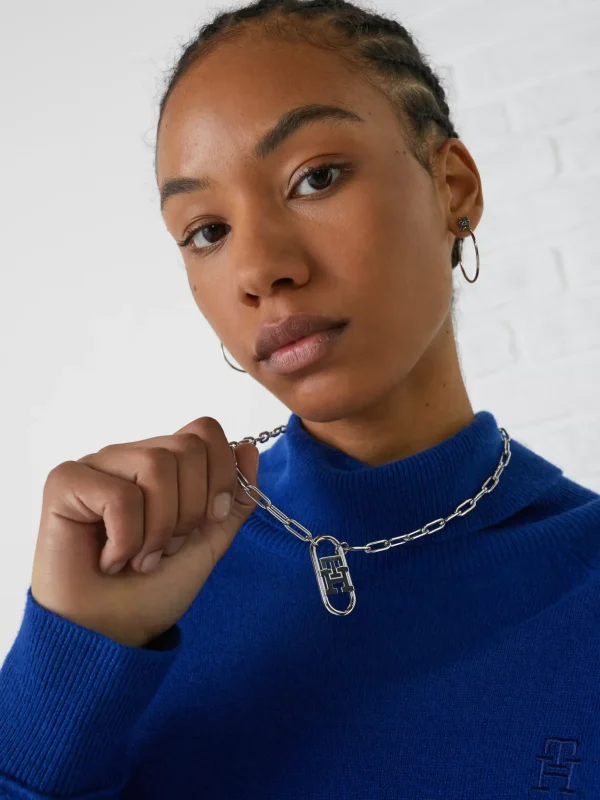 Tommy Hilfiger TH Monogram lange Edelstahl-Halskette mit Anhänger SILVER Hot