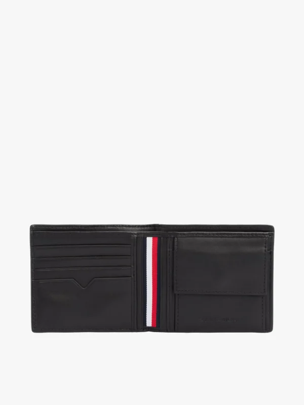 Tommy Hilfiger TH Monogram Leder-Brieftasche mit Münzfach BLACK Sale