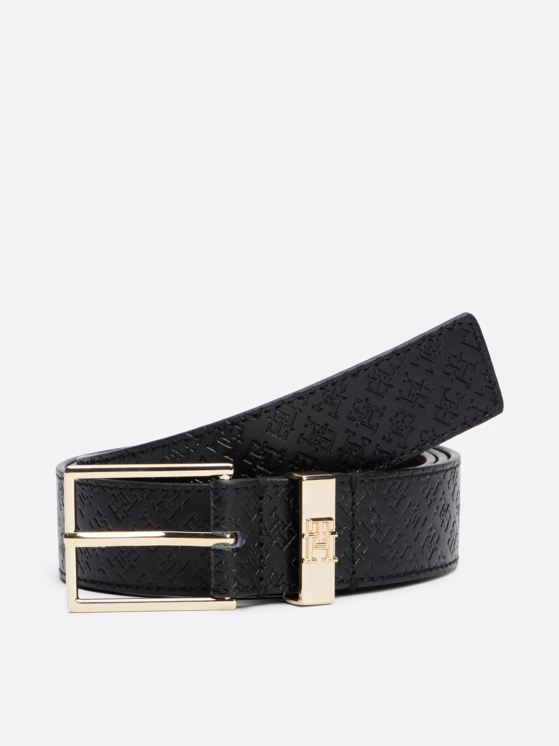 Tommy Hilfiger TH Monogram Ledergürtel BLACK Best Sale