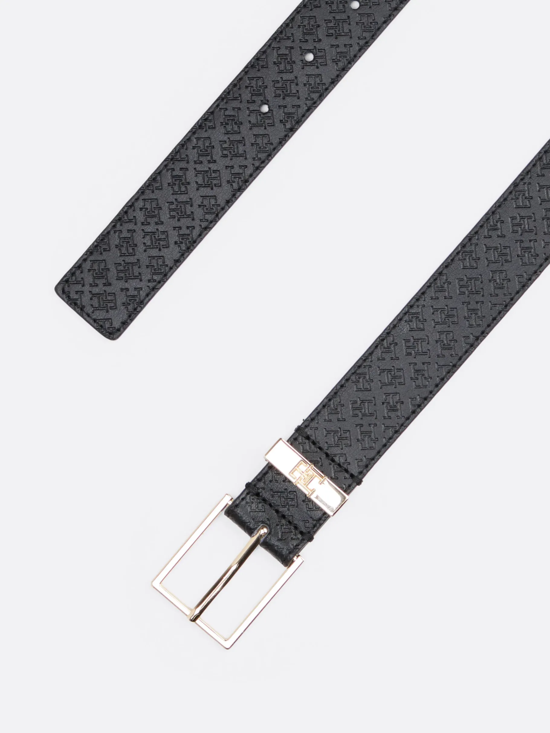 Tommy Hilfiger TH Monogram Ledergürtel BLACK Best Sale