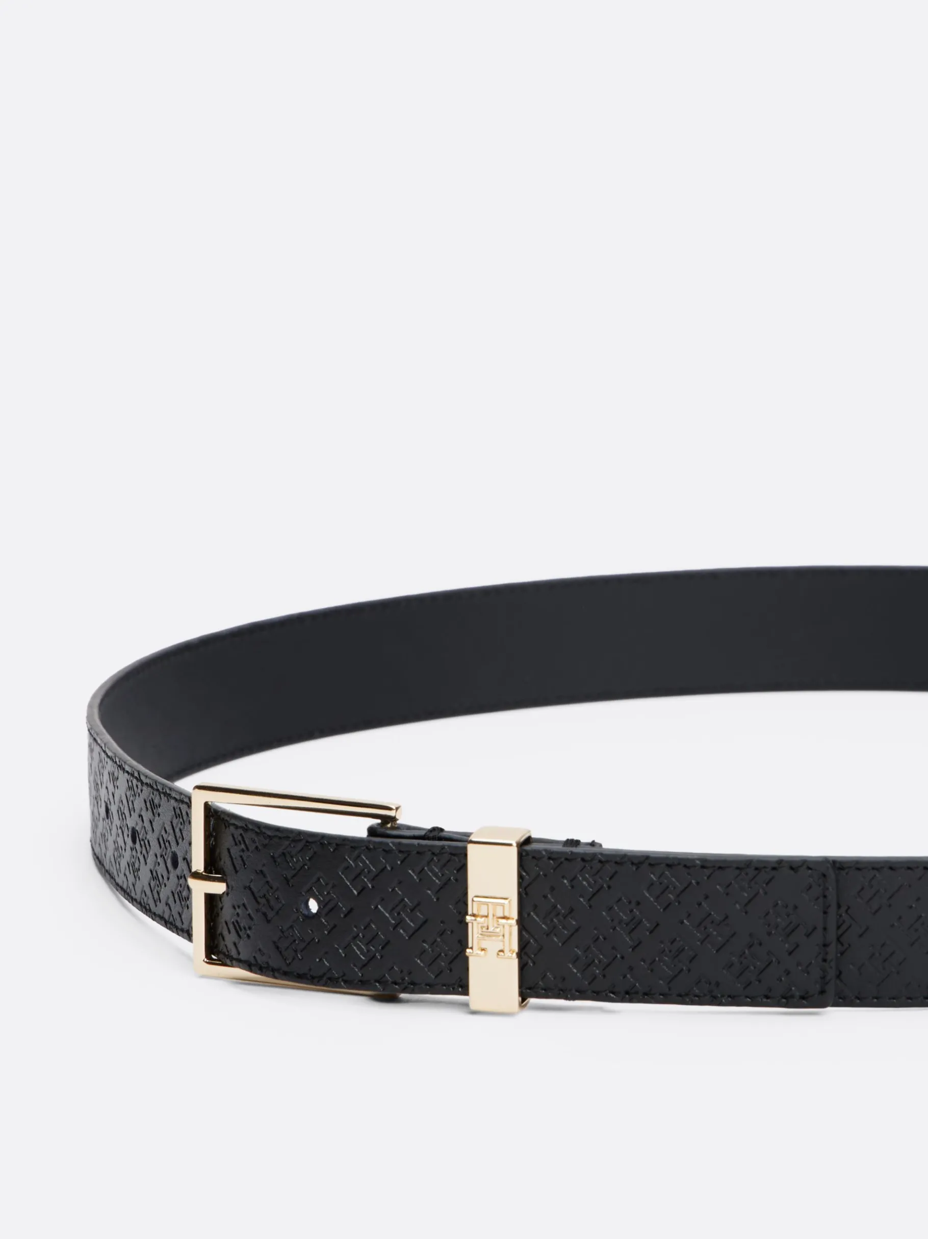 Tommy Hilfiger TH Monogram Ledergürtel BLACK Best Sale