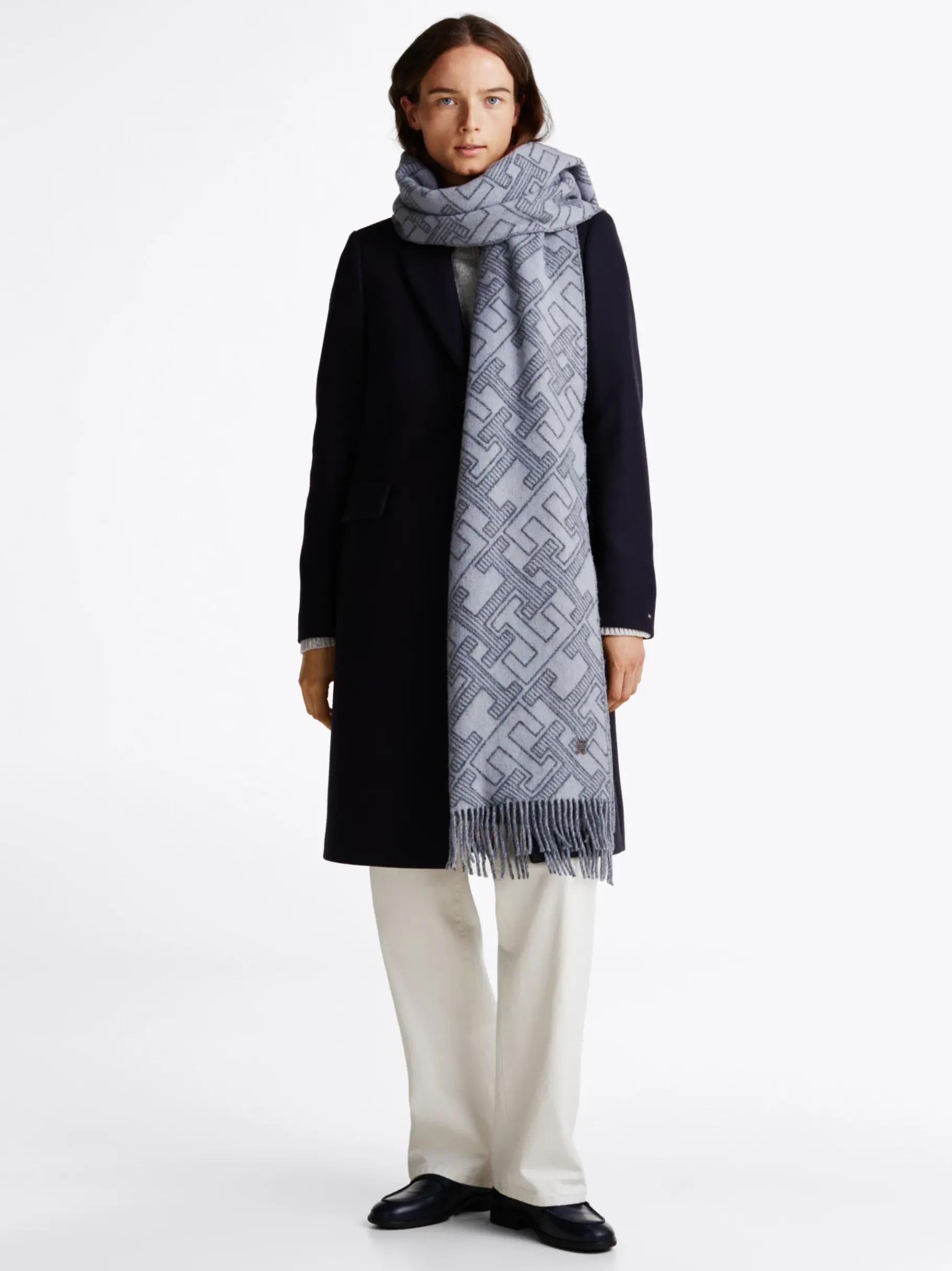 Tommy Hilfiger TH Monogram Schal aus reiner Wolle MID GREY MELANGE Online