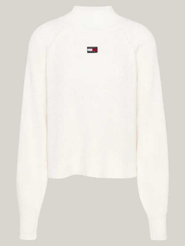 Tommy Hilfiger Tommy Badge Boxy Fit Rippstrick-Pullover ANCIENT WHITE Clearance