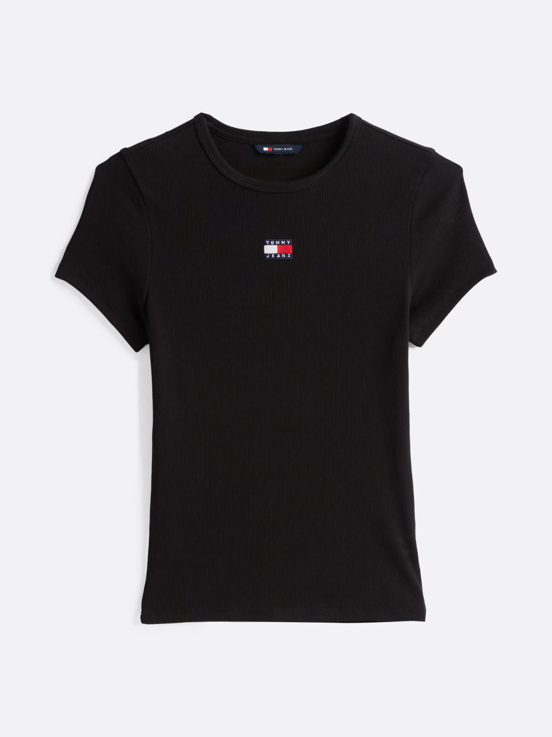 Tommy Hilfiger Tommy Badge geripptes Slim Fit T-Shirt BLACK Sale
