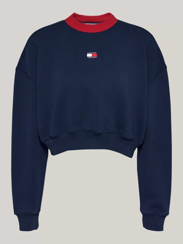Tommy Hilfiger Tommy Badge Relaxed Cropped Fit Sweatshirt DARK NIGHT NAVY Clearance