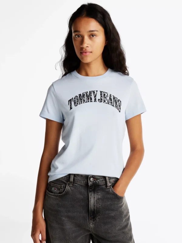 Tommy Hilfiger T-Shirt mit Blümchen-Logo SWEET BLUE Cheap