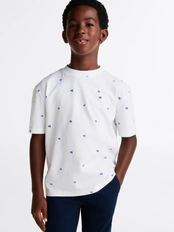 Tommy Hilfiger T-Shirt mit Flag-Print WHITE ALLOVER Best Sale