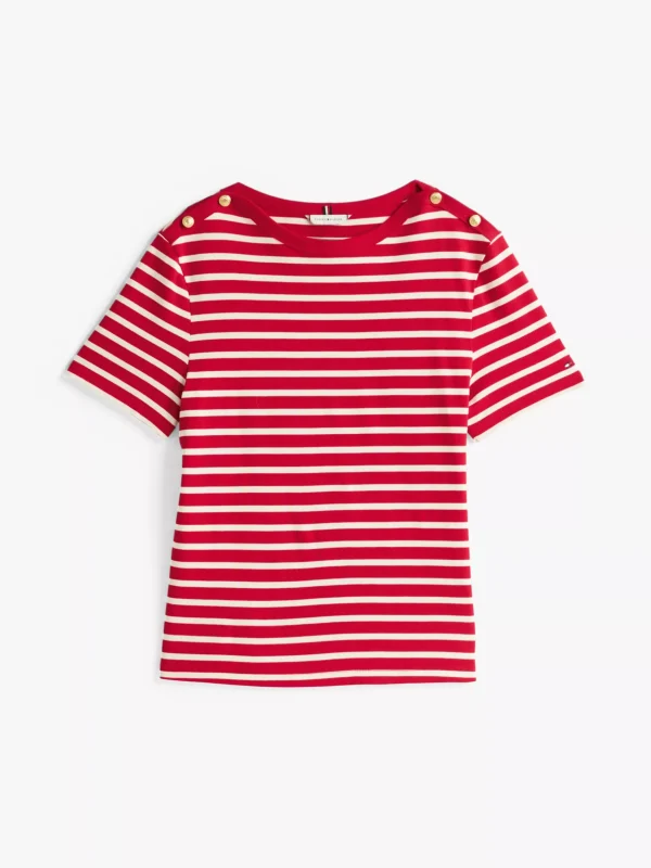 Tommy Hilfiger T-Shirt mit goldfarbenen Knöpfen PRIMARY RED/CALICO STP Shop
