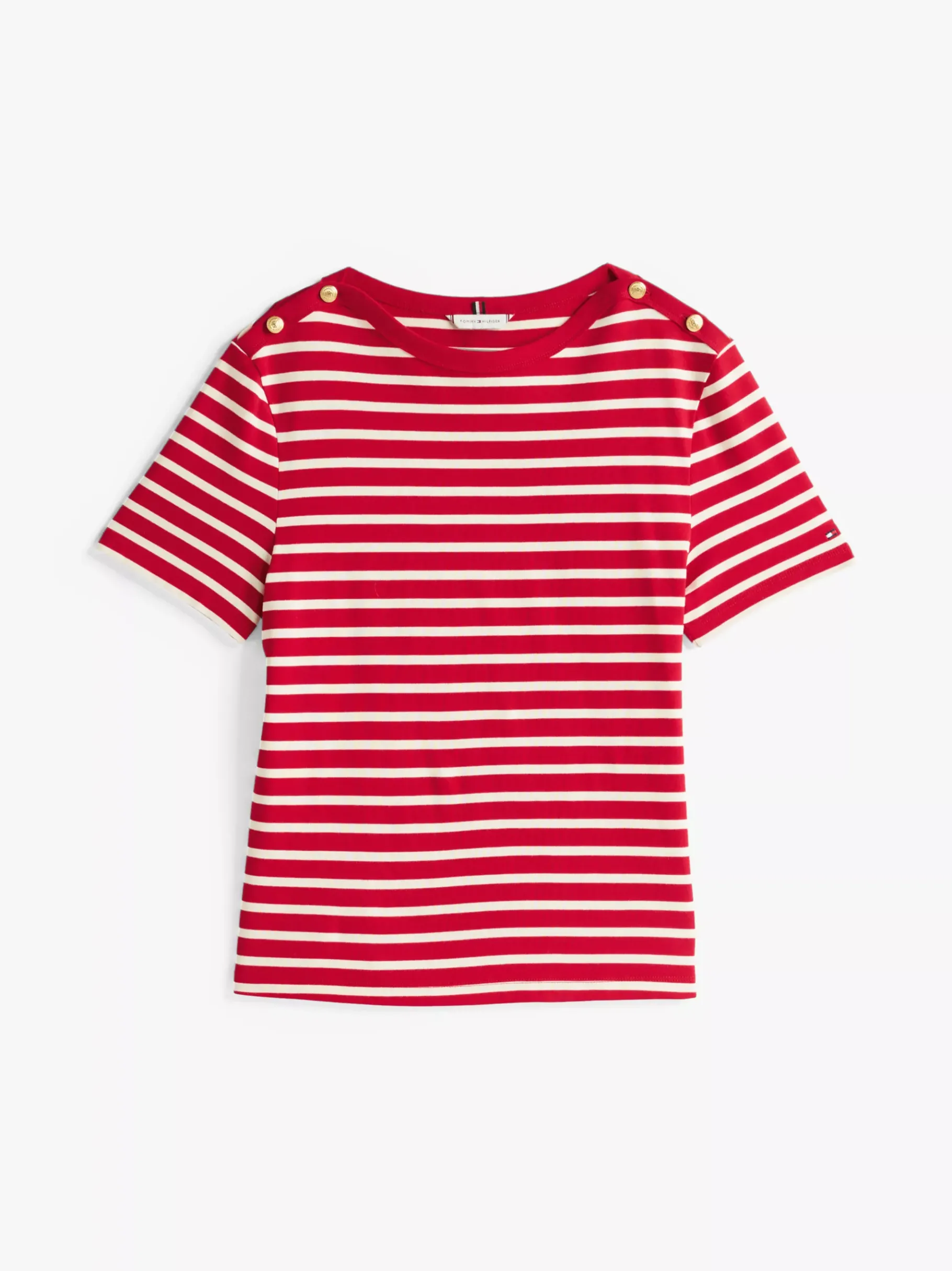 Tommy Hilfiger T-Shirt mit goldfarbenen Knöpfen PRIMARY RED/CALICO STP Shop