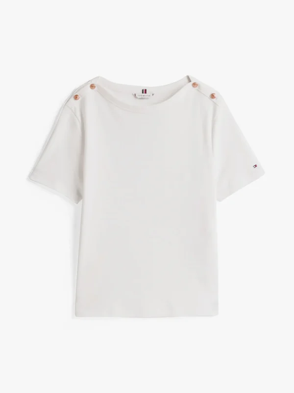 Tommy Hilfiger T-Shirt mit goldfarbenen Knöpfen ECRU Shop
