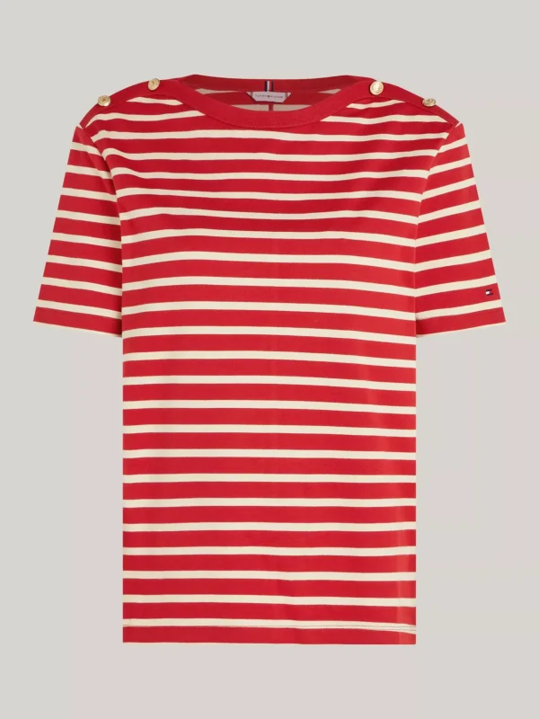 Tommy Hilfiger T-Shirt mit goldfarbenen Knöpfen BRETON STP MAGMA/ COUNTRY IVORY Best
