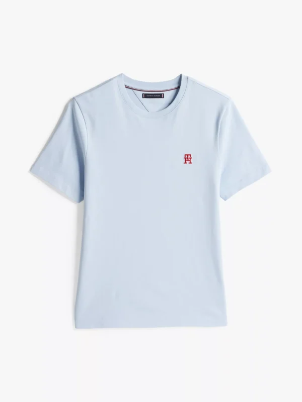Tommy Hilfiger T-Shirt mit Kontrast-Monogramm-Stickerei BREEZY BLUE Flash Sale
