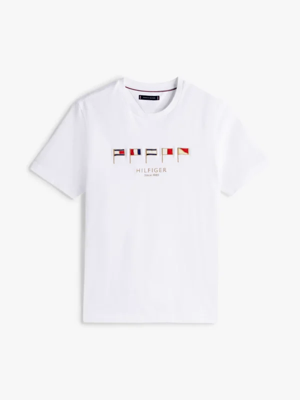 Tommy Hilfiger T-Shirt mit mehreren Flag-Stickereien WHITE Discount