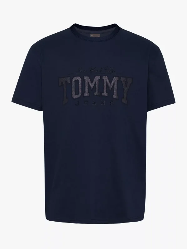 Tommy Hilfiger T-Shirt mit Metallic-Logo und Kontrast-Kragen DARK NIGHT NAVY Fashion