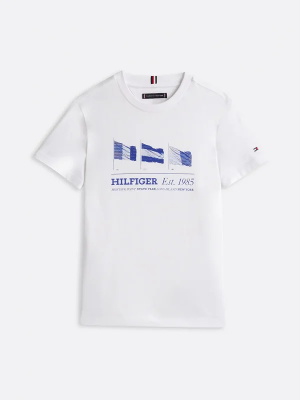 Tommy Hilfiger T-Shirt mit Rundhalsausschnitt und Flag-Grafik WHITE Flash Sale