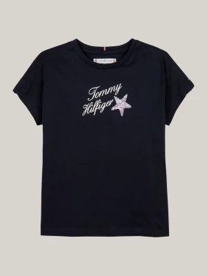 Tommy Hilfiger T-Shirt mit Schreibschrift-Logo und Stern DESERT SKY Best Sale