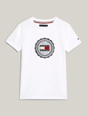 Tommy Hilfiger T-Shirt mit Stempel-Logo aus Frottee WHITE Best Sale