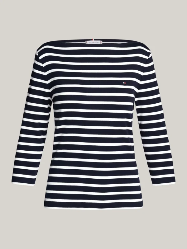 Tommy Hilfiger T-Shirt mit U-Boot-Ausschnitt und 3/4-Ärmeln NOS BRETON DESERT SKY/ ECRU New