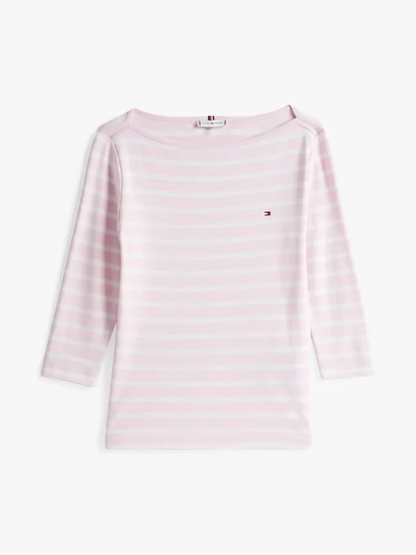 Tommy Hilfiger T-Shirt mit U-Boot-Ausschnitt und 3/4-Ärmeln LIGHT PINK/ ECRU STP New