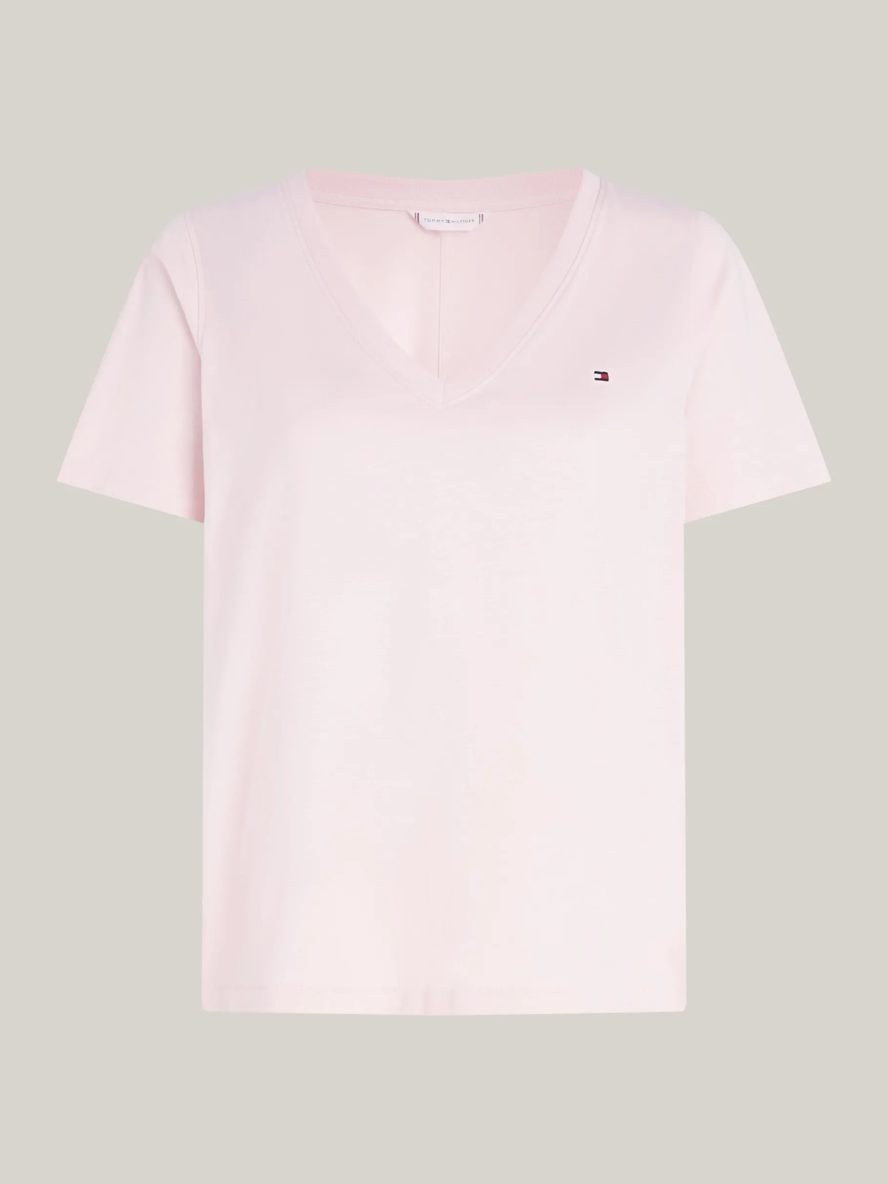 Tommy Hilfiger T-Shirt mit V-Ausschnitt und Flag-Stickerei DELICATE PINK Clearance