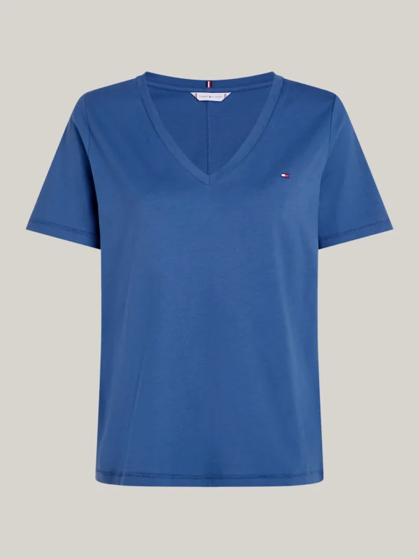 Tommy Hilfiger T-Shirt mit V-Ausschnitt und gestickter Flag FOSSIL BLUE Online